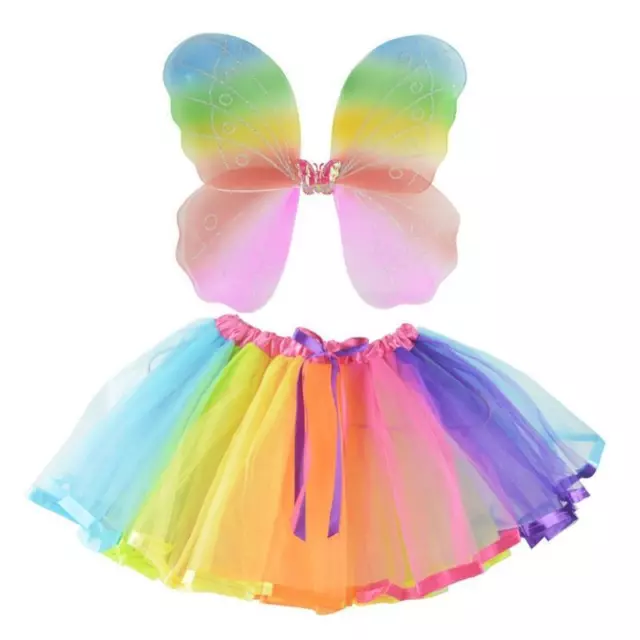 Girls Princess Fairy Costume Angel Wings Butterfly Wings Rainbow Tutu Skirts