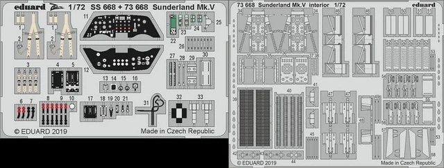 1/72 Painted Photo-Etched Parts 73668 Short Sunderland Mk.V Interior For Special