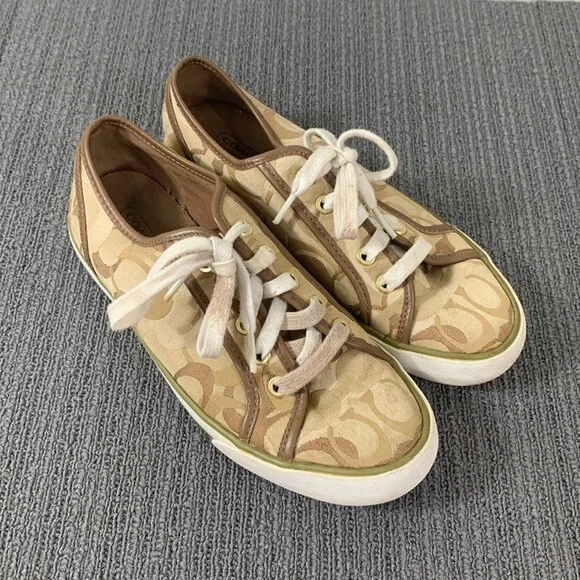 Coach Sneaker Women's Size 7B Gold Brown DEE Optic Signature C Jacquard Q998