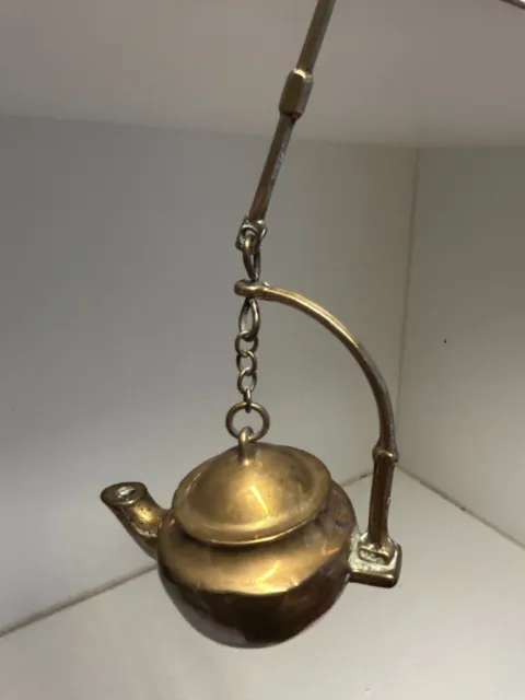 Small Brass Electric Oil Lamp Style Hanging Light w/Pillow Milk