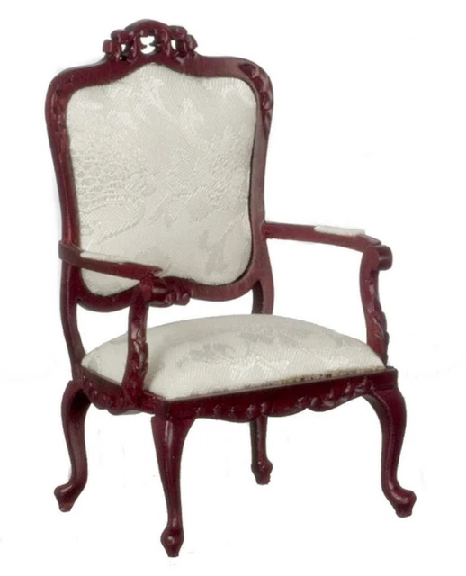 Dolls House Fancy Victorian Mahogany White Armchair Living Room Furniture