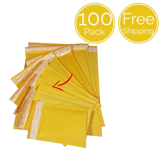 100 Pack 4 ½ x 7 Inches Usable Yellow Kraft Paper Bubble Padded Mailer Envelopes