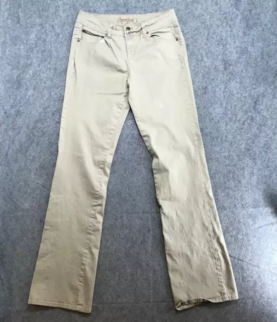 Spoon Jeans Juniors Size 13 Long Inseam Tan Boot Cut Denim Mid Rise Stretchable