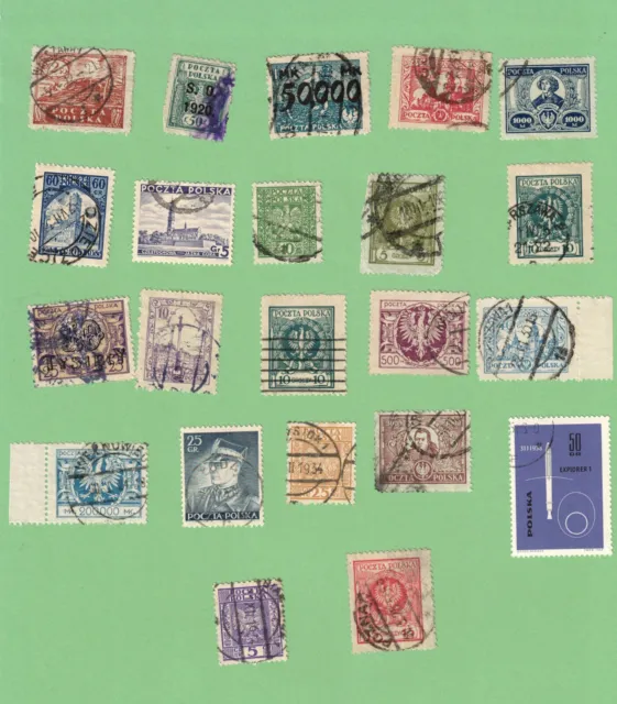22 Briefmarken Polen ab ca. 1919, gemischt, gestempelt, Zustand siehe Scan