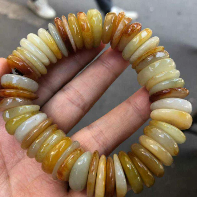 Large Special Pure Chinese Natural HeTian Jade Flat Beads Prayer Bracelet