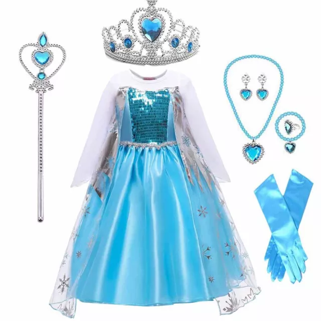Costume Halloween Regina delle Nevi Anna Frozen Principessa Elsa Abito Ragazze Festa Cosplay