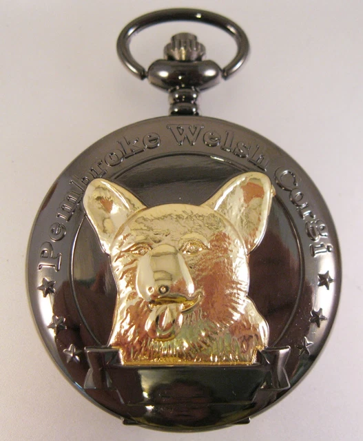 WELSH CORGI Dog Pocket Watch w/Your Choice of Chain Costume Jewelry