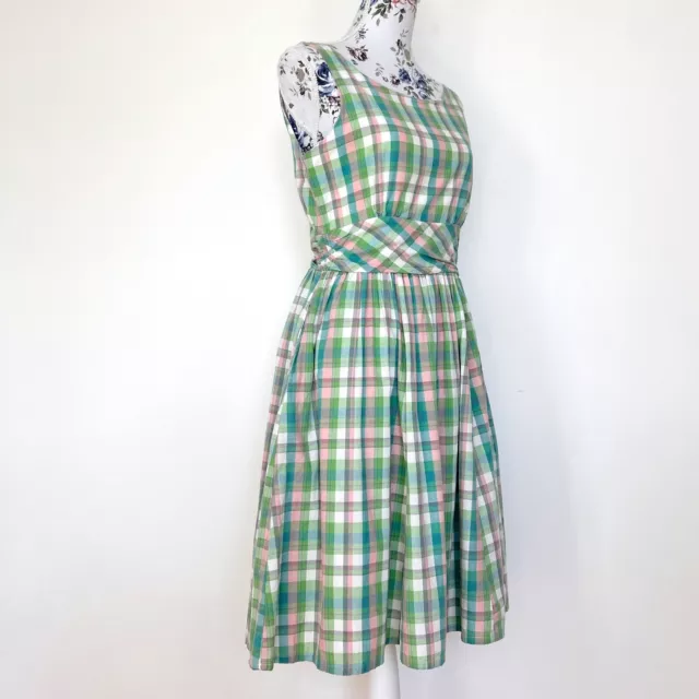 Revival Dangerfield Dress Green Pink Gingham Check Cotton Retro 50s Style Sz 10 3