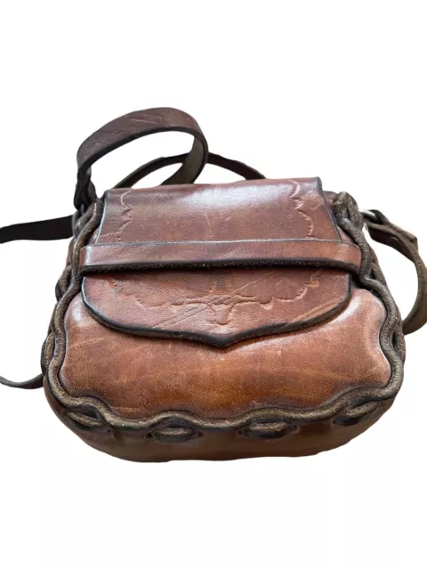 Leather Purse Brown Leather Handmade Tooled Small Shoulder Bag Hippie Boho