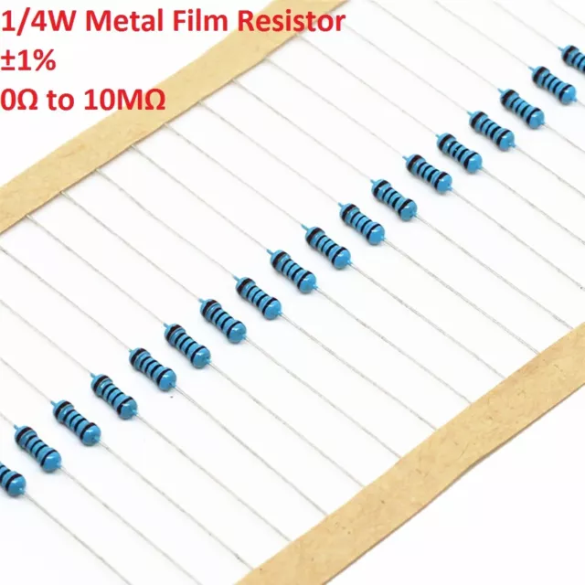 100pcs 1/4W Metal Film Resistor 1% 153 Values Available 0.25W Resistance 0Ω-10MΩ