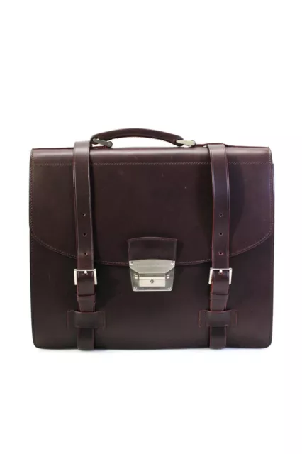 Alfred Dunhill Mens Leather Silver Tone Briefcase Handbag Brown Purple