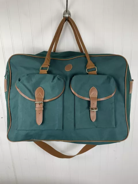 Polo Ralph Lauren Overnight Duffle Bag Green Brown Canvas Luggage 20x15x8.5