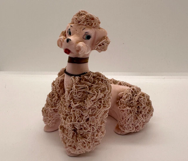 Vintage Spaghetti Pink French Poodle Dog Figurine Standing 1950's Decoration 5"