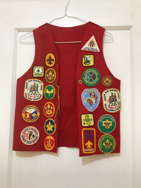 28 boy scouts patches vintage red vest 70s big horn pope paul catholic