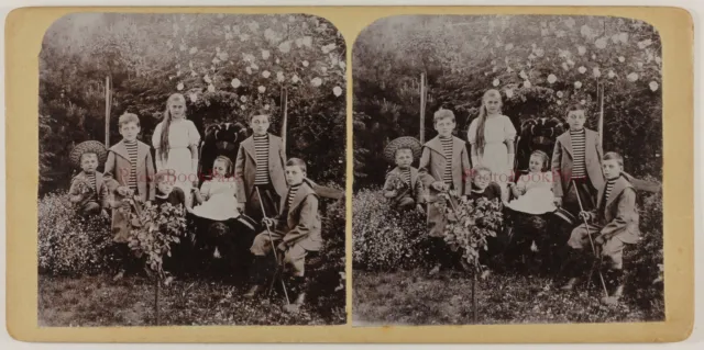Kinder Famille Garten c1900 Foto Stereo Vintage Citrat P46L4n