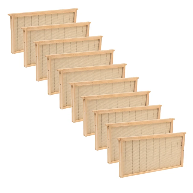 Beekeeping Deep Beehive Frame, Wired Beeswax Foundation, Amish Made, Set of 10