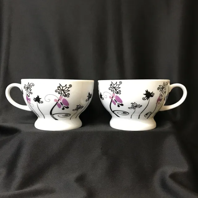 PAI Porcelain Butterfly Pedestal Tea Coffee Cups Mugs - Set Of 2