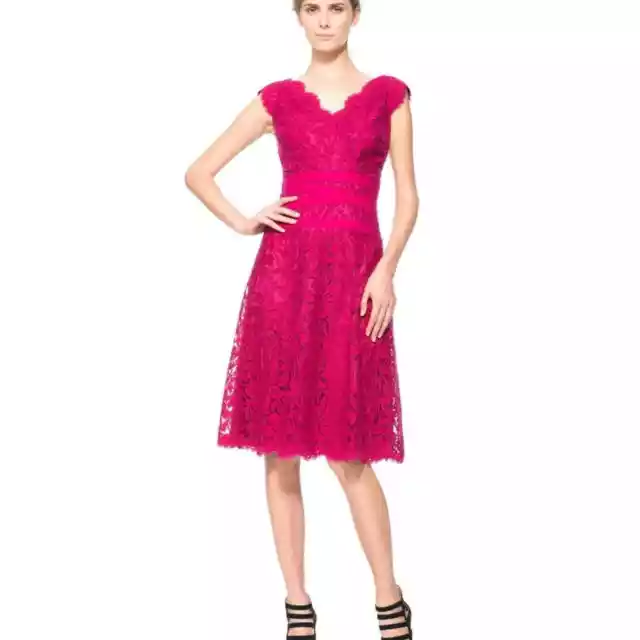 TADASHI SHOJI Pink Lace Cocktail Dress Size 10