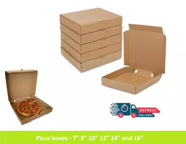 Pizza Boxes, Takeaway Pizza Cake Strong Quality Postal Boxes Brown 7" - 16" inch