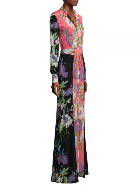 4 6 $598 Diane Von Furstenberg Curzon Black Pink Cinch Waist Silk Maxi ...