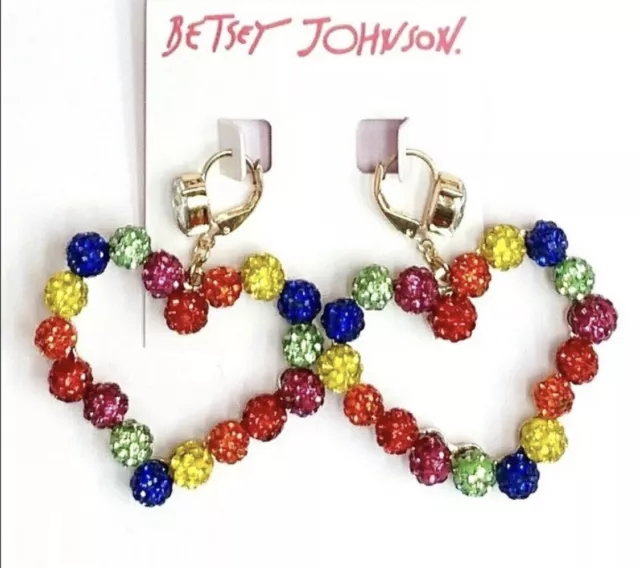 Betsey Johnson FIREBALL Gold Tone Crystal Heart Drop Earrings $52 MSRP