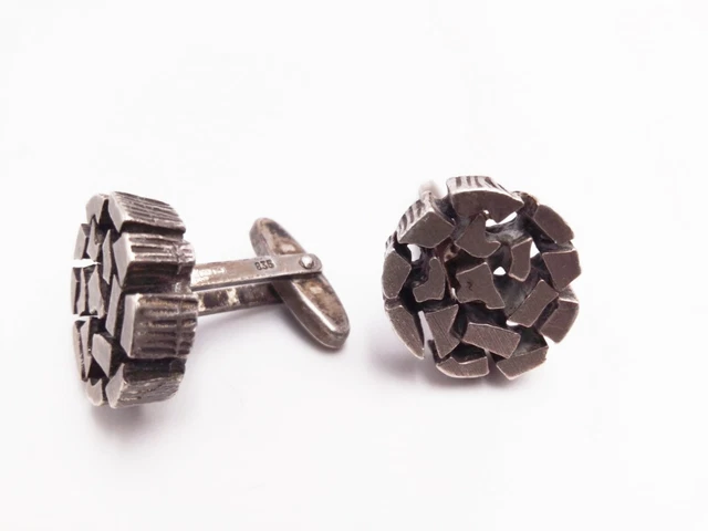 Paire De Boutons De Manchettes Vintage En Argent 835, Signés MECAN - Élégance Rétro