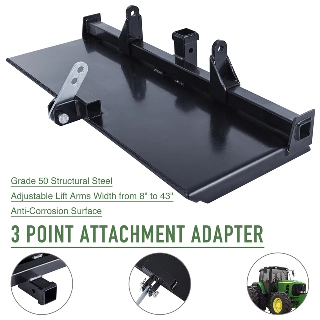 3-Point Attachment Adapter 47" Steel Tractor Kubota Bobcat Deere Skidsteer