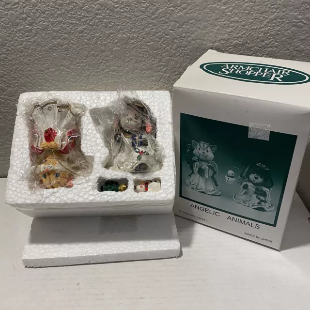 ANGELIC ANIMALS Armchair Shopper Christmas Cat Dog Angels Figurines Resin NEW 3