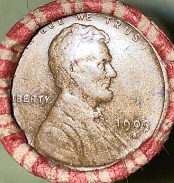 1 US Lincoln Wheat Cent Penny Roll 1909-S/1909 VDB UNC (50 Coins) Old Vintage