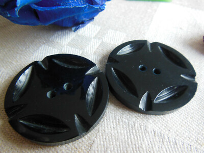 duo gros boutons vintage bleu foncé motif creusé  3,5 cm ref 4589 