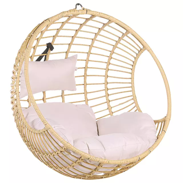 Fauteuil Balancelle Suspendu en Forme d'Oeuf en Rotin Beige avec Coussin Idéal