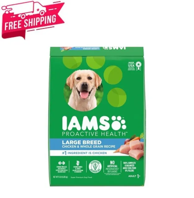15 lb. Bag, IAMS High Protein with Real Chicken Dry Dog Food for Large Breed....