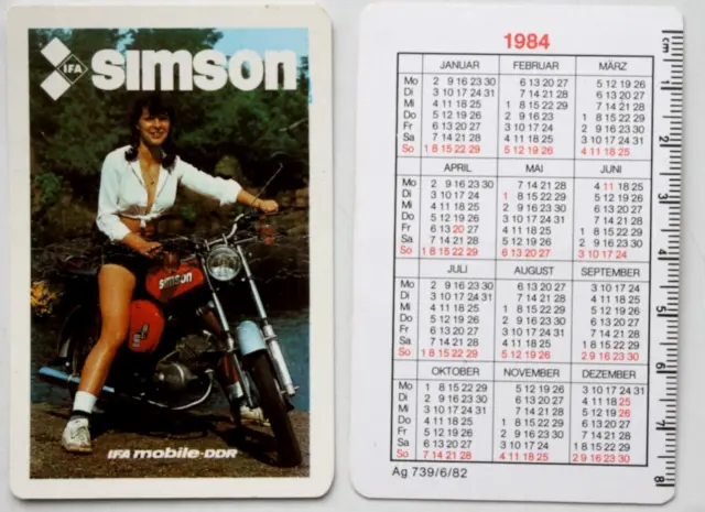 34903c DDR Taschenkalender  1984 IFA Simson Motorad mit Sexy Frau Mokick S50