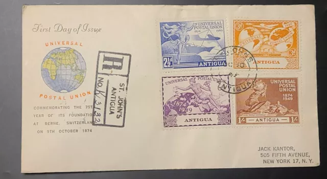 Antigua 1949 KGVI UPU Complete Set First Day Cover FDC SG 114-117. Sc 100-103