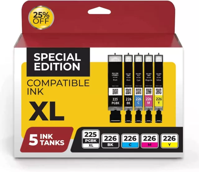 5pk Ink Cartridge Set for Canon PGI 225 PGI-225 CLI 226PIXMA MG5120 MG5220