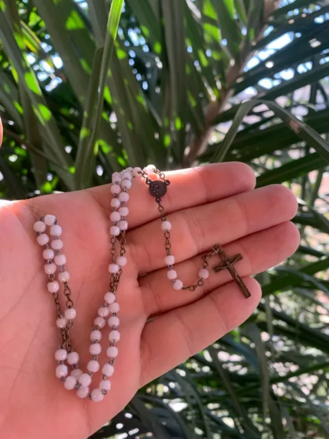 Italian Rosary Antique Sterling Silver , Crystal Bead Faceted Beads Tiny 1850s †