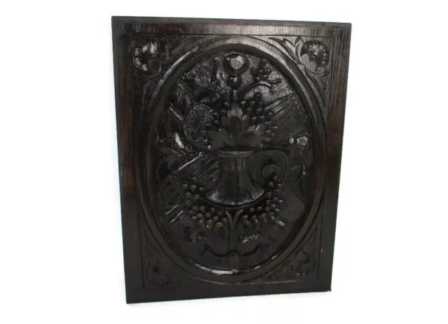 Antique hand Carved Medallion Door Panel Flower Basket Reclaimed Architectural