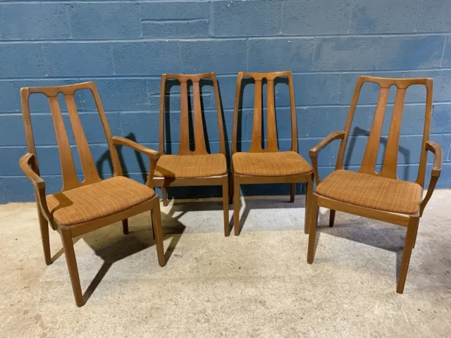 4 Vintage NATHAN Mid 20th Century Teak Wood Dining Chairs & Carver Set 60s 70s