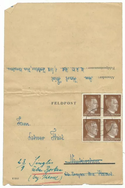 Feldpost Brief 1943,mit Briefmarken Deutsche Reich Nr.782 -  3pf.Gestempelt.