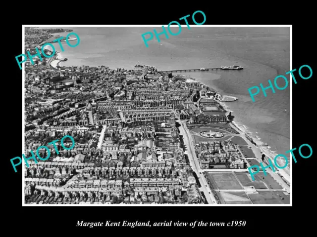 OLD LARGE HISTORIC PHOTO OF MARGATE KENT ENGLAND AERIAL VIEW OF TOWN c1950 2