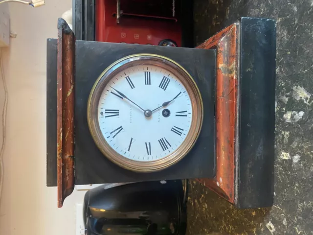 antique french slate and red marble timepeice mantel clock in working order