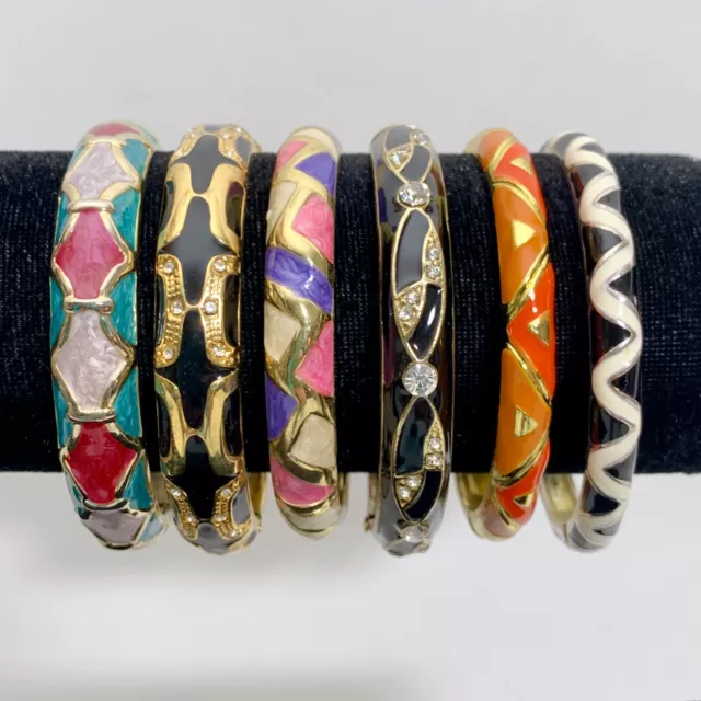 Enamel Cloisonné Hinged Clamper Bracelet Lot 6 Fun Colorful Bangle Bracelets