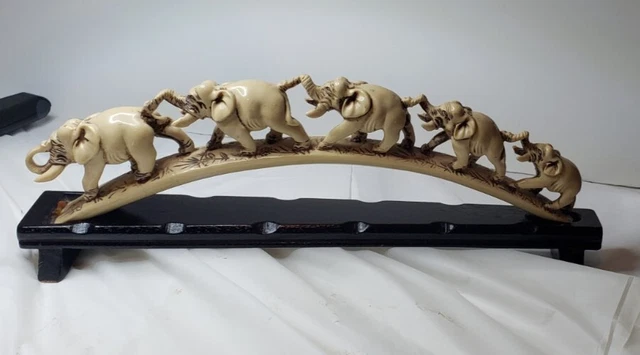 Vintage Elephants Sculpture Elephant Crossing Bridge of Wisdom  13" Long