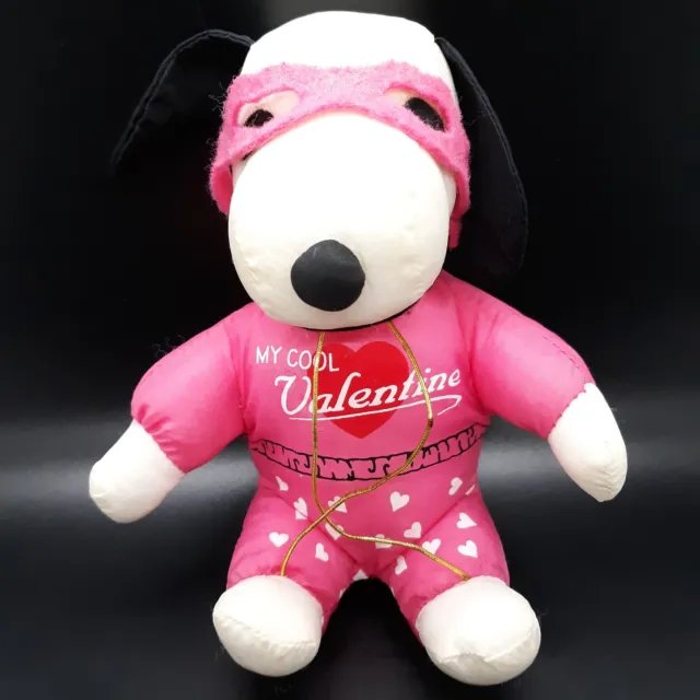 Vtg Peanuts Snoopy "My Cool Valentine" Joe Cool Masked Pink 6" Stuffed Animal