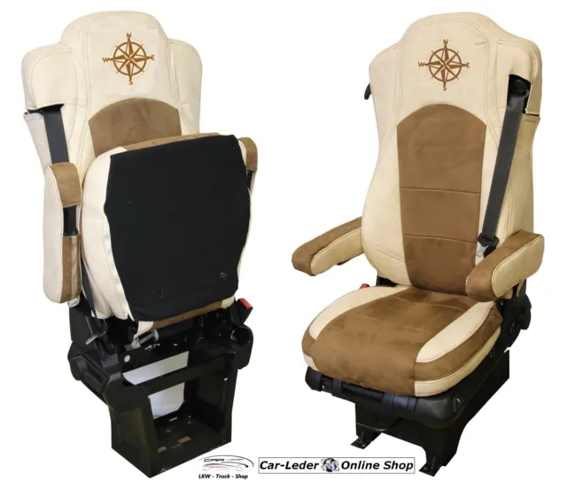 Truck Seat Cover Leatherette Fabric Beige - Brown Kompas for Mercedes Actros MP5