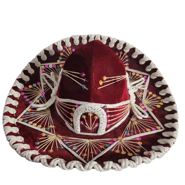 Mexican Sombrero Mariachi Hat Red Maroon velvet colorful Sequins