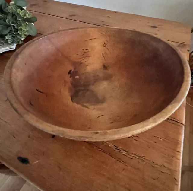 MUNISING Antique Wood Bowl Bread Dough Farmhouse  15.5 X 14.5” X 5”