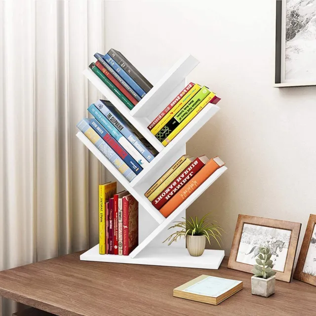 5-Tier Tree Bookshelf Wooden Display Shelf Organiser Storage Desktop Bookcase UK