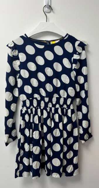 MINI BODEN Spotty Woven Dress Age 11-12 Yrs Blue Long Sleeve Smocked Waist NWT