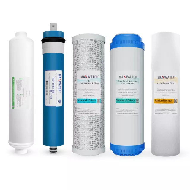 Full 5 stage Reverse Osmosis Replacement Filter set with 50 GPD NSF membrane